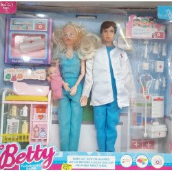 muñecos de doctor y enfermera con accesorios