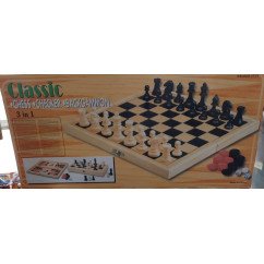 Juego mesa ajedrez, damas y backgammon 3 en uno madera