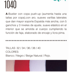 Brasier push up de encaje fino banda ancha 1040